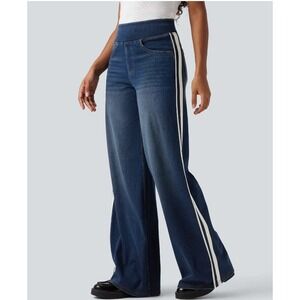Halara Flex™ High Waisted Stripe Wide Leg Flowy Washed Jeans NWOT Medium Regular